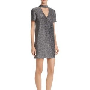 Aqua Metallic Choker Shift Dress